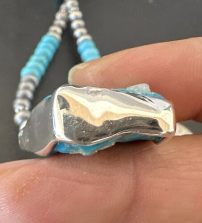 Men's Kingman Turquoise Pendant | Navajo Pearls Sterling Silver Necklace | Authentic Native American Handmade | 17212