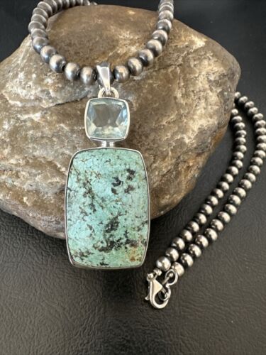 Women's Dry Creek Turquoise Topaz Pendant Necklace | Navajo Sterling Silver | 16441