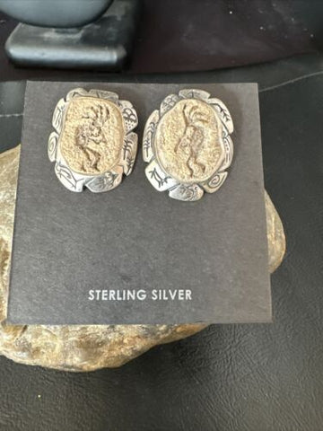 Native Kokopelli Navajo Sterling Silver Handmade Dangle Earrings Set 15142