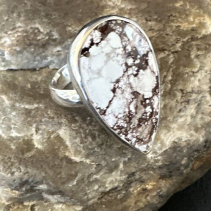 Navajo Wild Horse Turquoise Ring | Sterling Silver | Sz 7 Adjustable | Authentic Native American Handmade | 15547