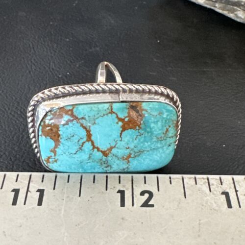 Men's Blue Turquoise #8 Navajo Ring | Sterling Silver | Sz 12 | Authentic Native American Handmade | 16641