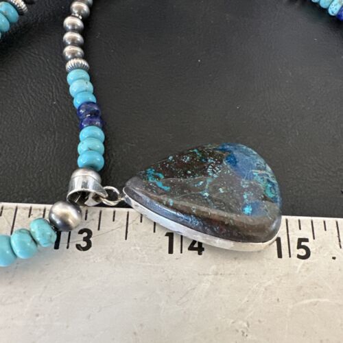 Blue Turquoise Jasper Pendant | Lapis Navajo Pearls | Sterling Silver Necklace 16927