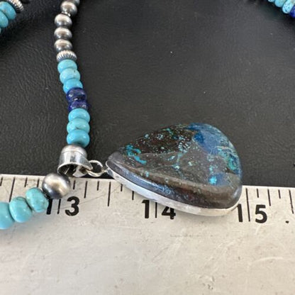 Blue Turquoise Jasper Pendant | Lapis Navajo Pearls | Sterling Silver Necklace 16927 - Masha USA