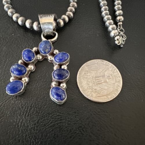 Navajo Horseshoe Naja Blue Lapis Pendant Necklace | Sterling Silver | Authentic Native American Handmade | 15753