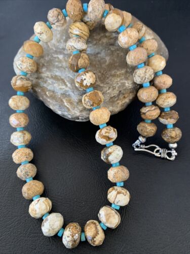 Navajo Sterling Silver Turquoise Picture Jasper Necklace Set | 19" | Authentic Native American Handmade | 1495