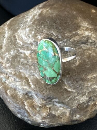 Navajo Green Mojave Turquoise Ring | Sterling Silver | Sz 7 | Authentic Native American Handmade | 15596