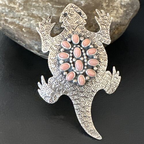 Navajo Pink Coral Horny Toad Pin | Handmade Stamped | Authentic Native American | LC 15670