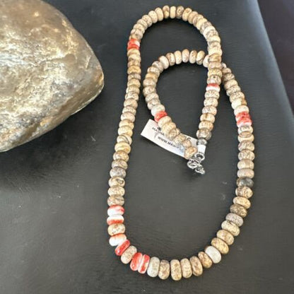 Navajo Red Spiny Oyster Jasper Necklace | Sterling Silver | 23" | Authentic Native American Handmade | 10156