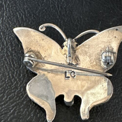 Navajo Butterfly Red Coral Pin Pendant | Sterling Silver | 1.25" | Authentic Native American Handmade | 15526