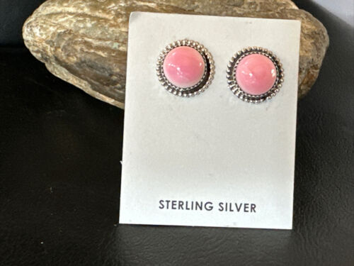 Navajo Sterling Silver Pink Conch Shell Cluster Earrings | Handmade | 16154