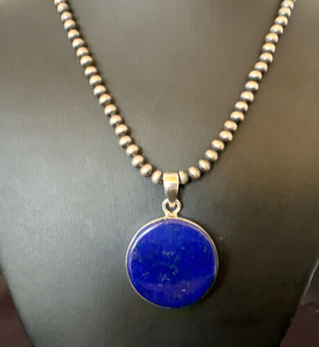 Navajo Blue Lapis Pendant with Pearls | Sterling Silver Necklace | 20" | Authentic Native American Handmade | 16659