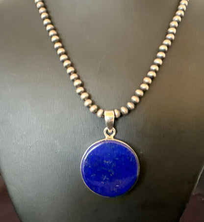 Navajo Blue Lapis Pendant with Pearls | Sterling Silver Necklace | 20" | Authentic Native American Handmade | 16659