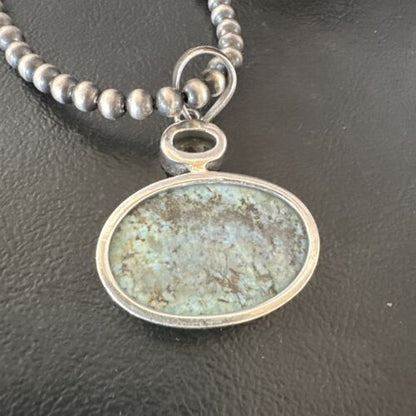 Navajo Dry Creek Turquoise Topaz Pendant Necklace | Sterling Silver | Authentic Native American Handmade | 16313
