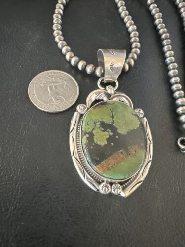 Navajo Green Turquoise Necklace | Sterling Silver | Authentic Native American Handmade | 15036
