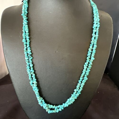 Navajo Blue Kingman Nugget Turquoise Necklace | Sterling Silver | 20" | Authentic Native American Handmade | 17462