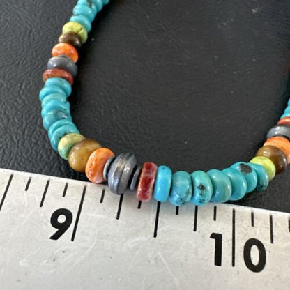 Navajo Blue Turquoise Spiny Oyster Necklace | Sterling Silver | 19" | Authentic Native American Handmade | 17489