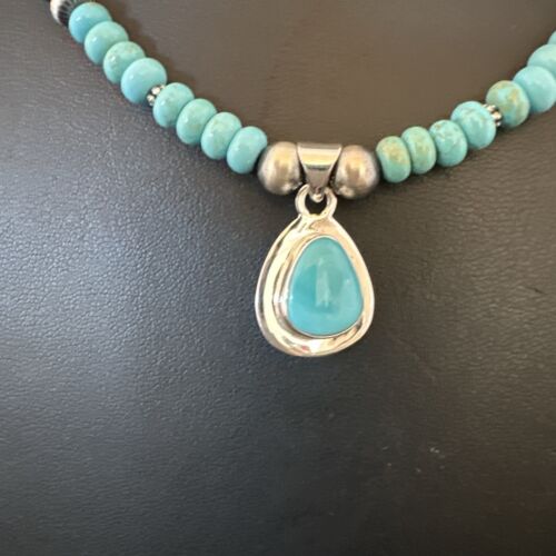 Navajo Blue Kingman Turquoise Pendant Necklace | Sterling Silver | 21" | Authentic Native American Handmade | 16933