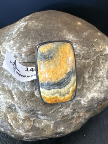 Navajo Yellow BumbleBee Jasper Adjustable Ring | Sterling Silver | Sz 8 | Authentic Native American Handmade | 14021