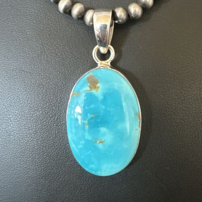Navajo Blue Kingman Turquoise Pendant Necklace | Sterling Silver | 20" | Authentic Native American Handmade | 16995