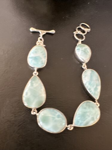 Navajo Blue Larimar Link Bracelet | Sterling Silver | 8" | Authentic Native American Handmade | 16079