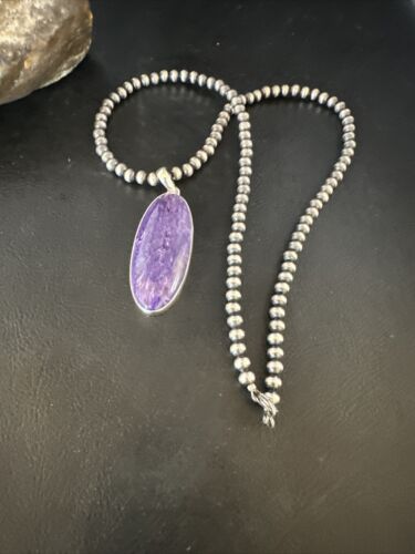 Navajo Pearls Purple Sugilite Pendant Necklace | Sterling Silver Beads | Authentic Native American Handmade | 15513