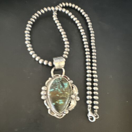 Navajo Green Turquoise Necklace | Sterling Silver | Authentic Native American Handmade | 15042