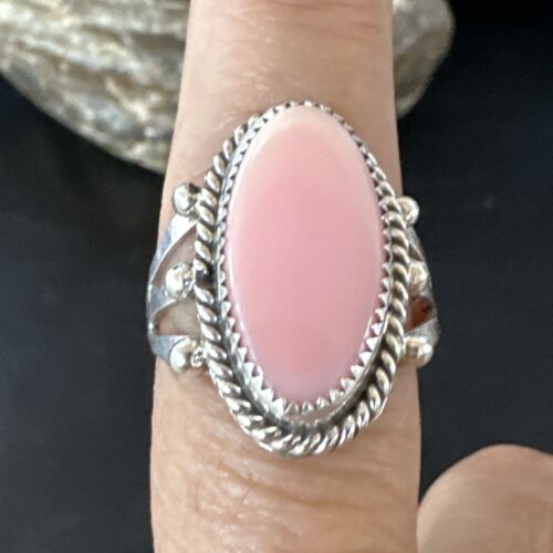 Navajo Oval Pink Conch Ring | Handmade | Sz 8.5 | 16048