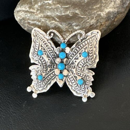 Navajo Turquoise Butterfly Ring | Authentic Native American Sterling Silver | Multi-Stone | Sz 8 | 16170 - Masha USA
