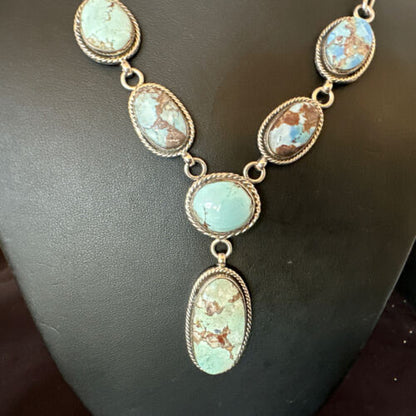 Navajo Blue Golden Hills Turquoise Lariat Necklace Pendant | Sterling Silver | Authentic Native American Handmade | 16282