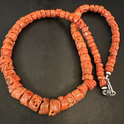 Navajo Graduated Red Coral Bead Necklace | Sterling Silver | 20" | Authentic Native American Handmade | 16336