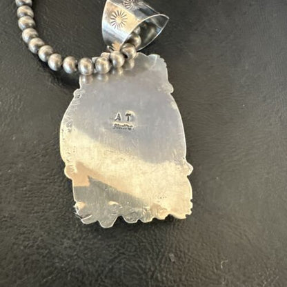 Men's Navajo Green Turquoise Pendant Necklace | Sterling Silver | Authentic Native American Handmade | 17528