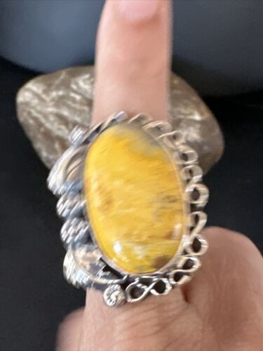 Navajo Yellow Bumble Bee Jasper Ring | Sterling Silver | Sz 9.5 | Authentic Native American Handmade | 14946