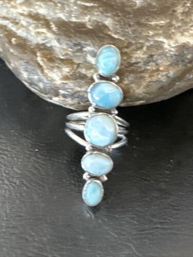 Navajo Blue Larimar Cluster Ring | Authentic Native American Sterling Silver | Multi-Stone | Sz 6.5 | 16161