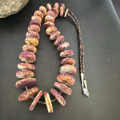 Navajo Purple Spiny Oyster Shell Graduated Necklace | Sterling Silver | 28" | Authentic Native American Handmade | 17175
