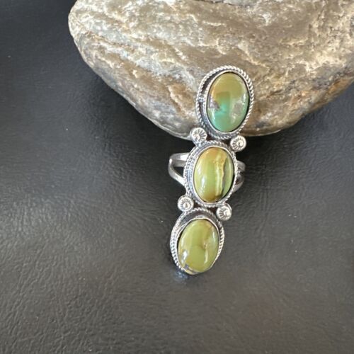 Navajo Green Royston Turquoise Multi-Stone Ring | Authentic Native American Sterling Silver | Sz 10.5 | 16721
