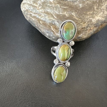 Navajo Green Royston Turquoise Multi-Stone Ring | Authentic Native American Sterling Silver | Sz 10.5 | 16721