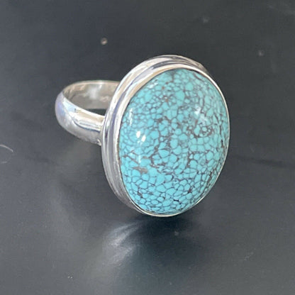 Navajo Spiderweb Blue Turquoise Ring | Sterling Silver | Sz 6.5 | Authentic Native American Handmade | 11438