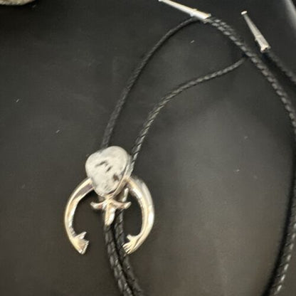 Men's Naja White Buffalo Turquoise Bolo Tie | Navajo Sterling Silver | Authentic Native American Handmade | 15275 - Masha USA