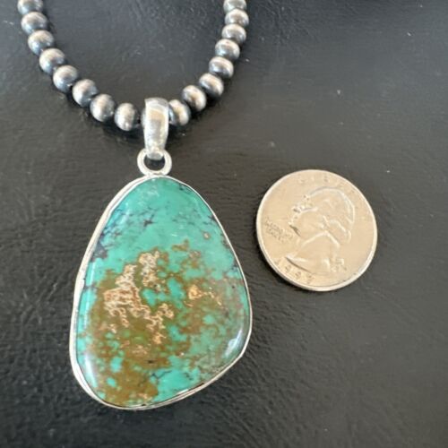 Men's Navajo Blue Spiderweb Turquoise Pendant Necklace | Sterling Silver | Authentic Native American Handmade | 16211