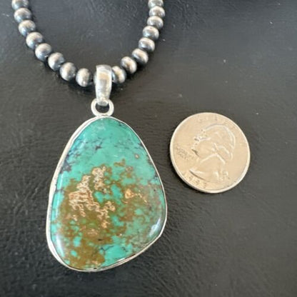 Men's Navajo Blue Spiderweb Turquoise Pendant Necklace | Sterling Silver | Authentic Native American Handmade | 16211