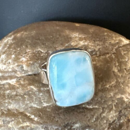 Navajo Blue Larimar Ring | Sterling Silver | Sz 7 | Authentic Native American Handmade | 17655