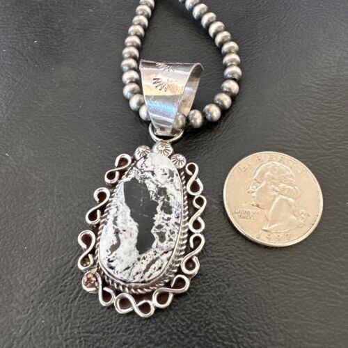 Men's White Buffalo Turquoise Pendant | Navajo Pearl Sterling Silver Necklace | Authentic Native American | 17038