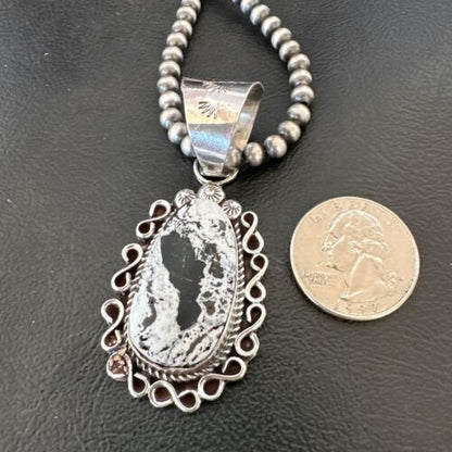Men's White Buffalo Turquoise Pendant | Navajo Pearl Sterling Silver Necklace | Authentic Native American | 17038
