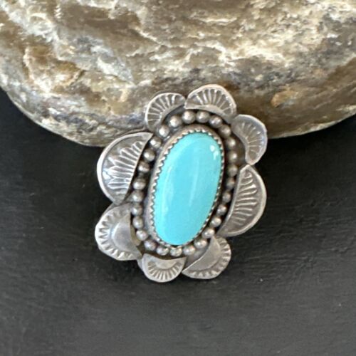 Navajo Blue Kingman Turquoise Ring | Sterling Silver | Sz 7.5 | Authentic Native American Handmade | 15891 - Masha USA