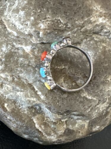 Zuni Multi-Stone Opal, Coral, Turquoise Ring | Authentic Native American Sterling Silver | Multi-Stone | Sz 6 | 16897