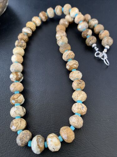 Navajo Sterling Silver Turquoise Picture Jasper Necklace Set | 19" | Authentic Native American Handmade | 1495