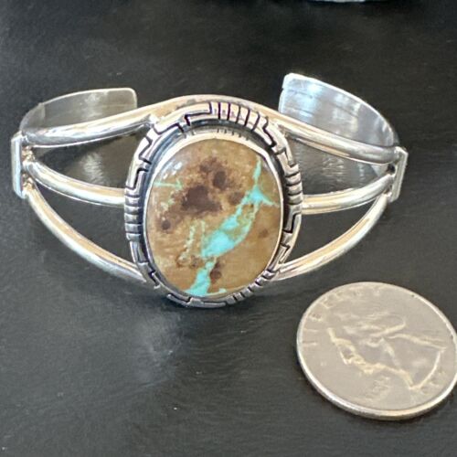 Navajo Green Boulder Turquoise Cuff Bracelet | Sterling Silver | Authentic Native American Handmade | 16244