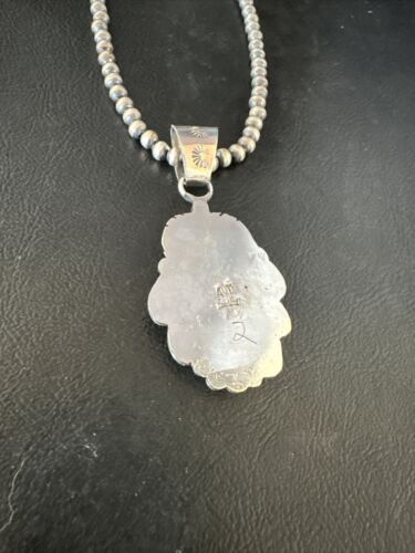 Navajo Pearls Blue Turquoise Necklace Pendant | Sterling Silver | Authentic Native American Handmade | 14882