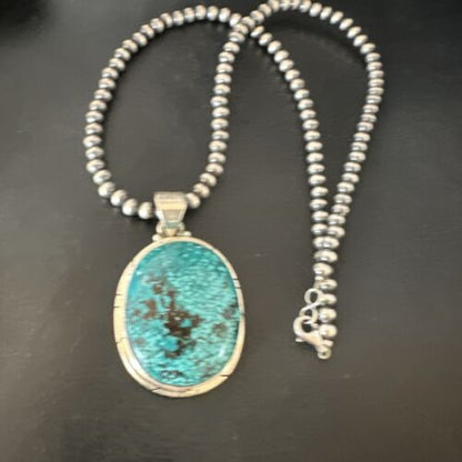 Navajo Blue Spiderweb Turquoise Pendant Necklace | Sterling Silver | Authentic Native American Handmade | 16199