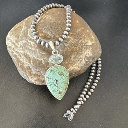 Navajo Dry Creek Turquoise Topaz Pendant Necklace | Sterling Silver | Authentic Native American Handmade | 16445